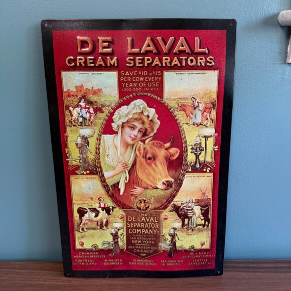Vintage De Laval Cream Separators Metal Sign 11 3/4 x 17 3/4 Dairy Farm Repro - Picture 1 of 6